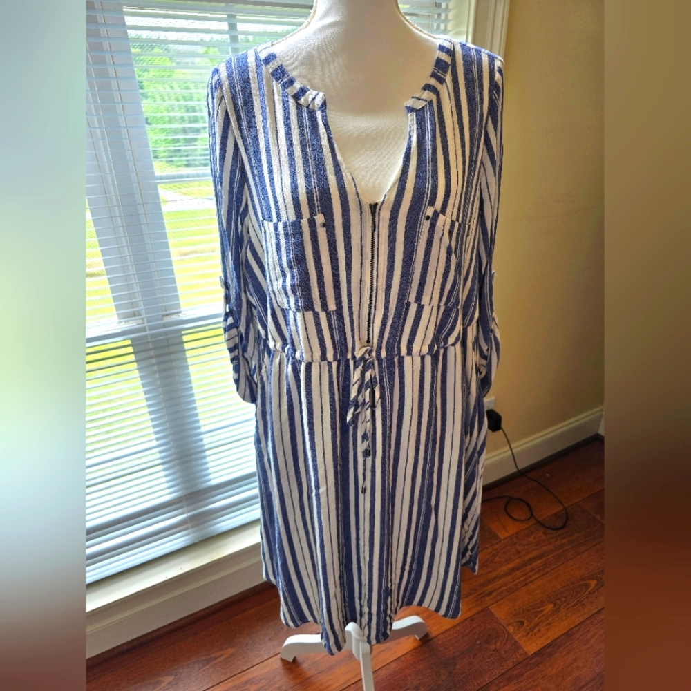 Torrid Blue & White Stripe Zip Front Drawstring Dress